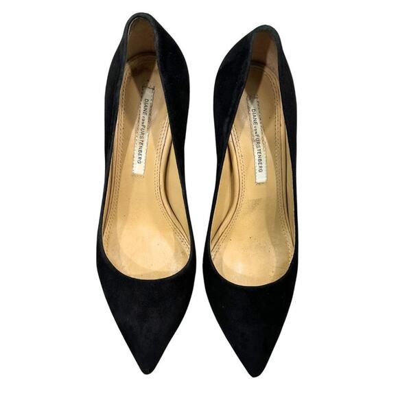 Diane von Furstenberg Suede Pointed-Toe Kitten Heel Pumps Black 6.5 - Picture 4 of 9